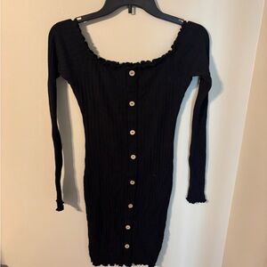 Fashion Nova Black Ribbed Ruffled Maxi Dress